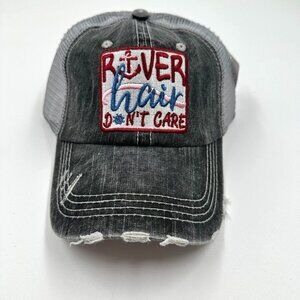Katydid Gray River Hair Don’t Care Distressed Trucker Hat Cap Adjustable New *